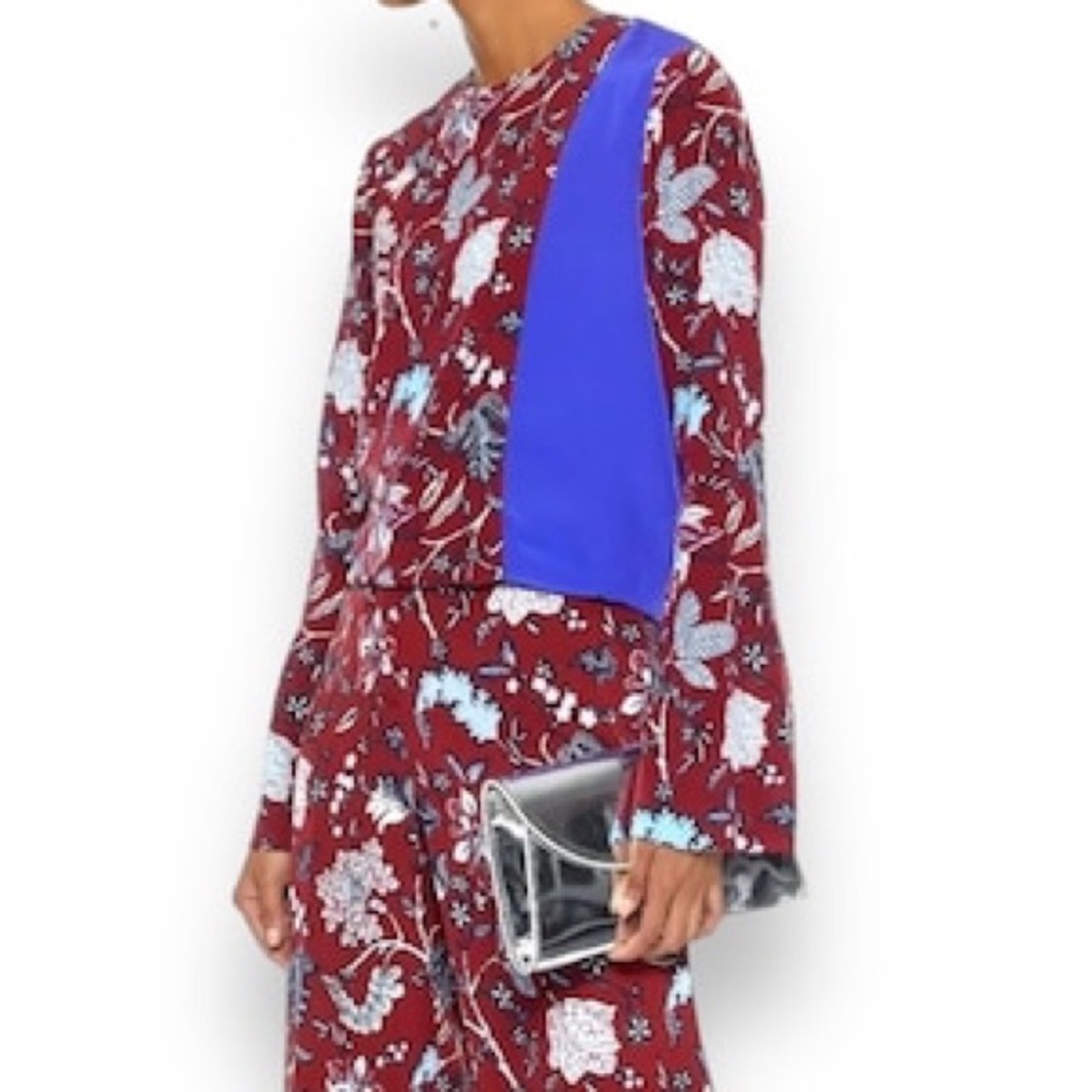 DIANE VON FURSTENBERG Floral-print silk crepe de‎ chine Blouse top Size 4